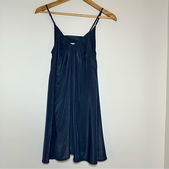 Pink Stitch Dresses & Skirts - Pink Stitch Navy Satin Slip Dress with Adjustable Spaghetti Straps